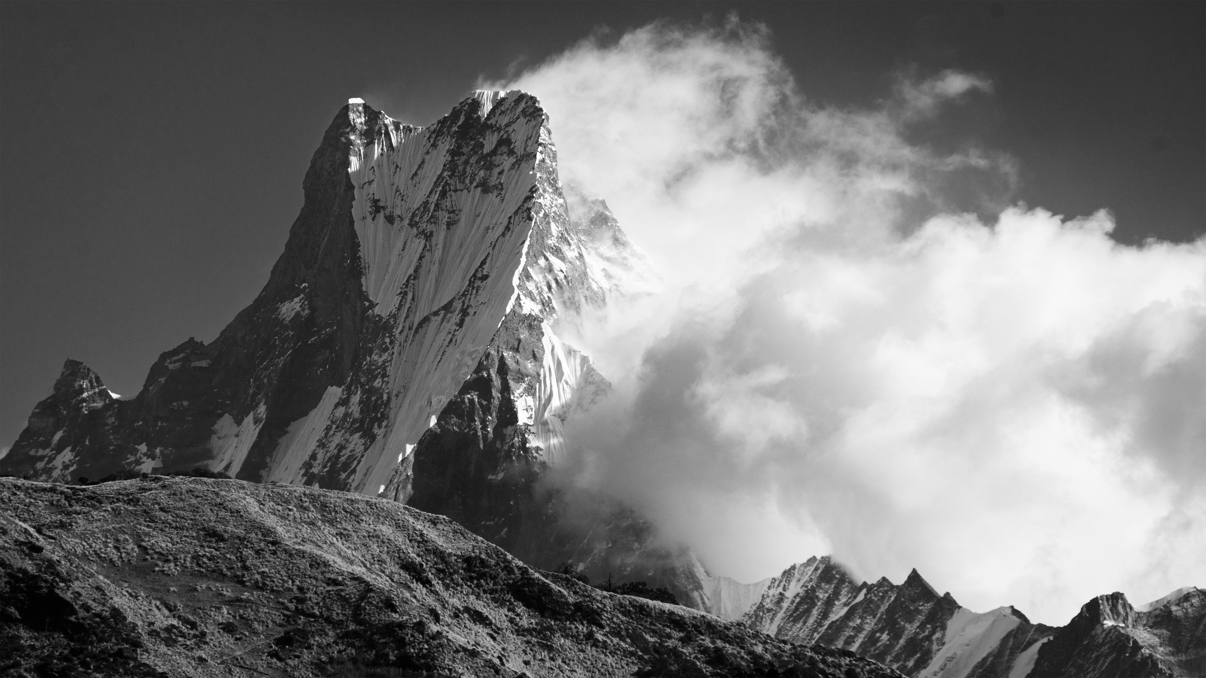 Black white fine art mountain print machapuchare