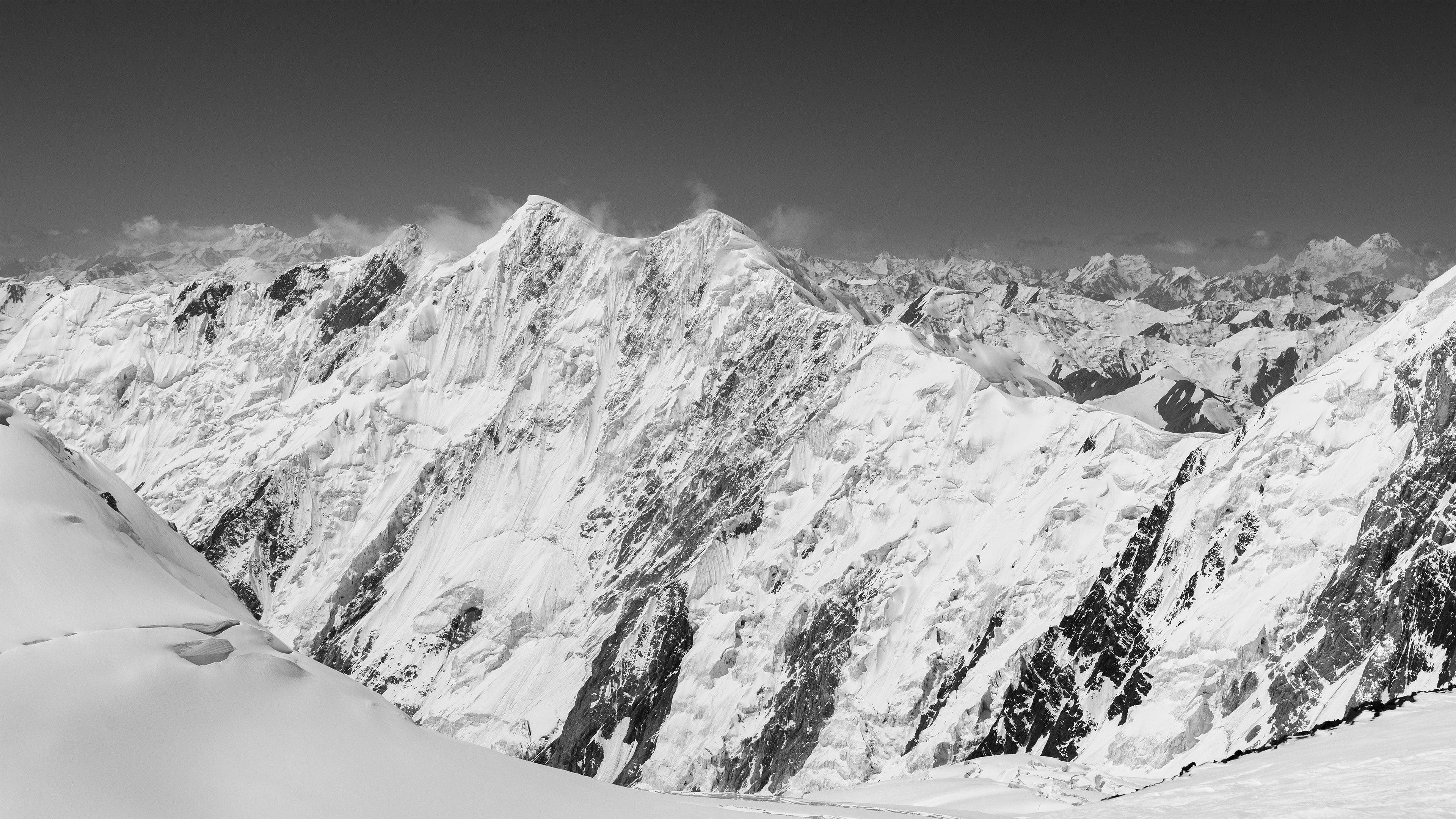 Black white fine art mountain print of the pamirs mountain range